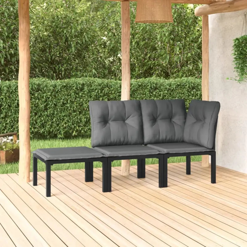 Zwarte tuin loungeset met gepoedercoat staal en weerbestendig PE-rattan - hoek + midden + voetensteun - Tuinsets
