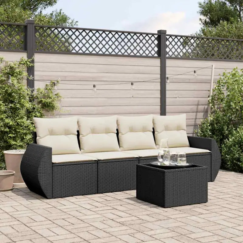 Zwarte tuin loungeset met waterdichte tas en gepoedercoat staal - Zwart en crème / Met tafel - Tuinsets
