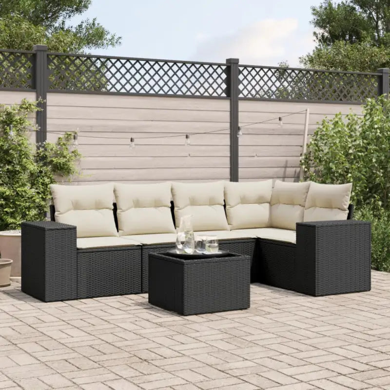 Zwarte tuin loungeset met waterdichte zak en gepoedercoat staal afmetingen - Zwart en crème / Met tafel - Tuinsets