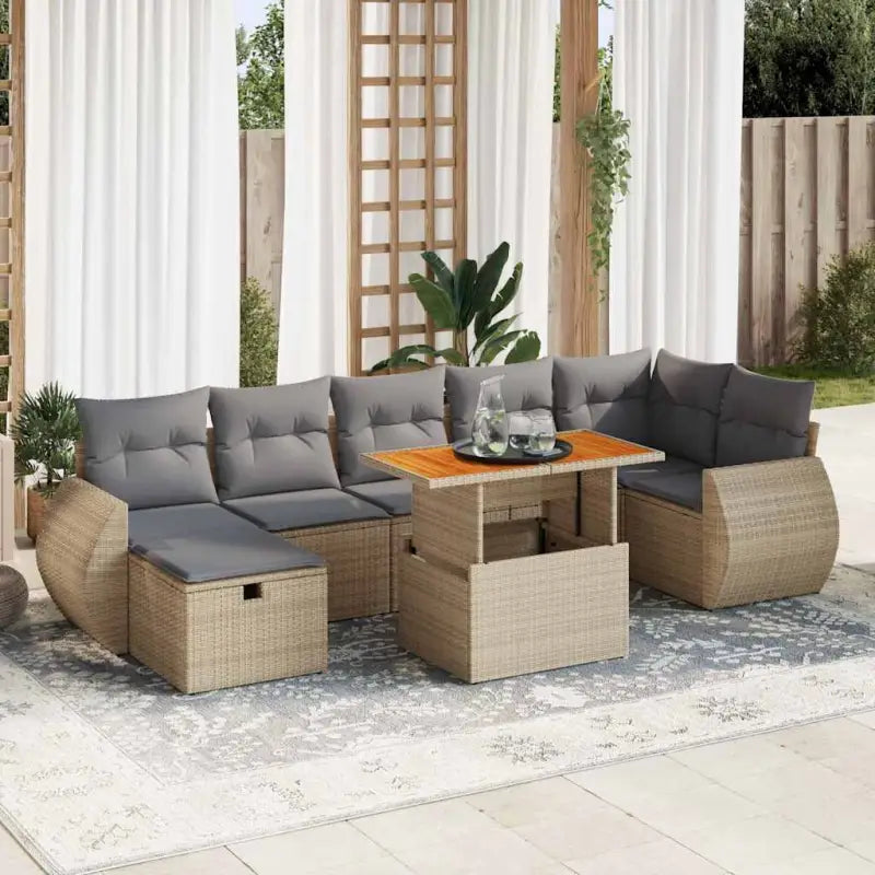 Zwarte tuinset met gepoedercoat staal voor terras en tuin ontspanning - beige en lichtgrijs / Tafel + 3x hoek + 3x