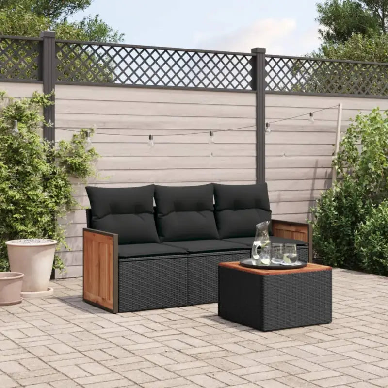 Zwarte tuinset met poly rattan en gepoedercoat staal voor comfortabel buitenplezier - Zwart / Met tafel - Tuinsets