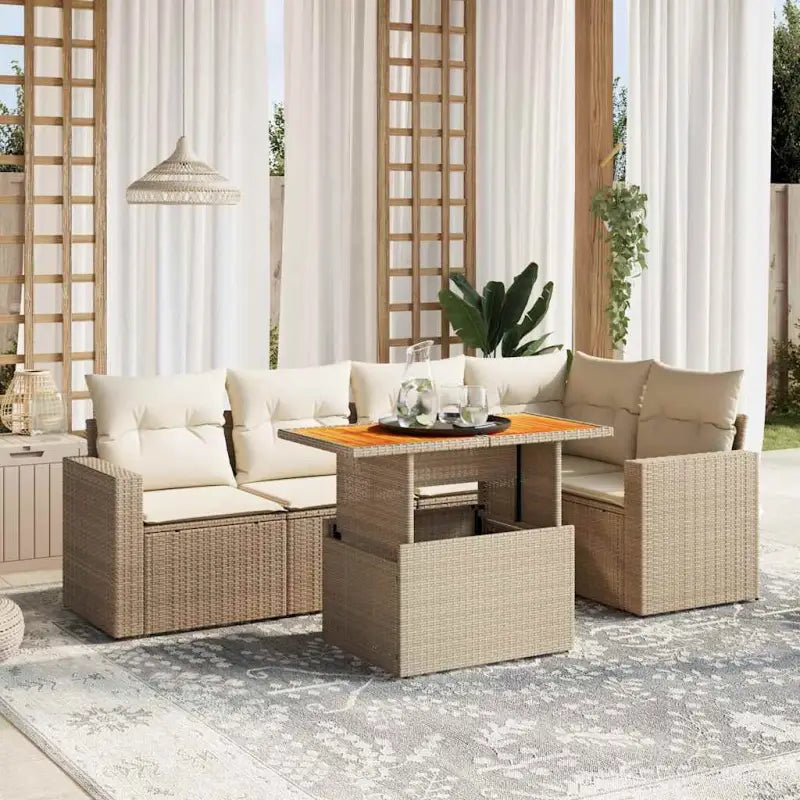 Zwarte tuinset van gepoedercoat staal met comfortabele afmetingen - Beige / 2x midden + 3x hoek + Tafel - Tuinsets