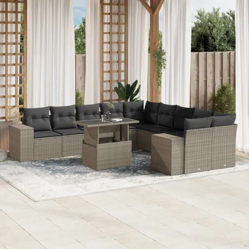 Zwarte tuinset van gepoedercoat staal met comfortabele afmetingen - Lichtgrijs / Met tafel - Tuinsets