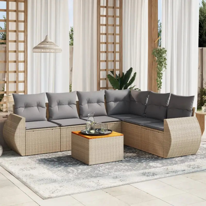 Zwarte tuinset van gepoedercoat staal met comfortabele afmetingen - Beige en grijs / hoek + Tafel + 3x midden - Tuinsets