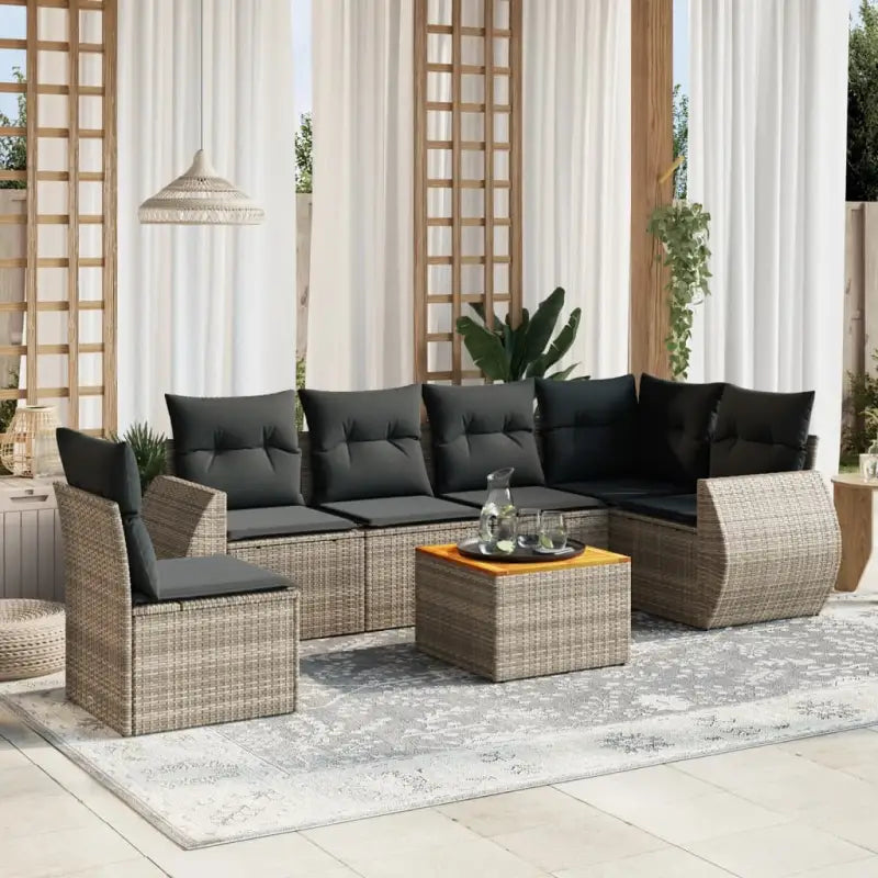 Zwarte tuinset van gepoedercoat staal met comfortabele afmetingen - Grijs / Tafel + 3x midden + hoek - Tuinsets