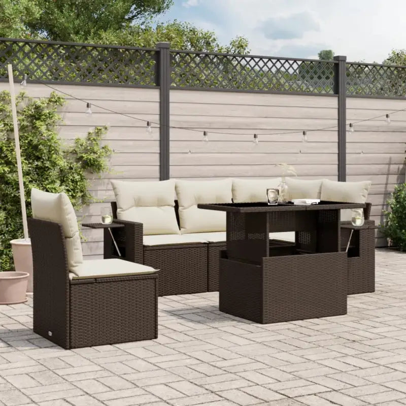 Zwarte tuinset van gepoedercoat staal met comfortabele afmetingen - Bruin en crème / Met tafel - Tuinsets