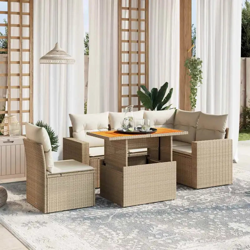Zwarte tuinset van gepoedercoat staal met comfortabele afmetingen - Beige / Tafel + 2x midden + 3x hoek - Tuinsets