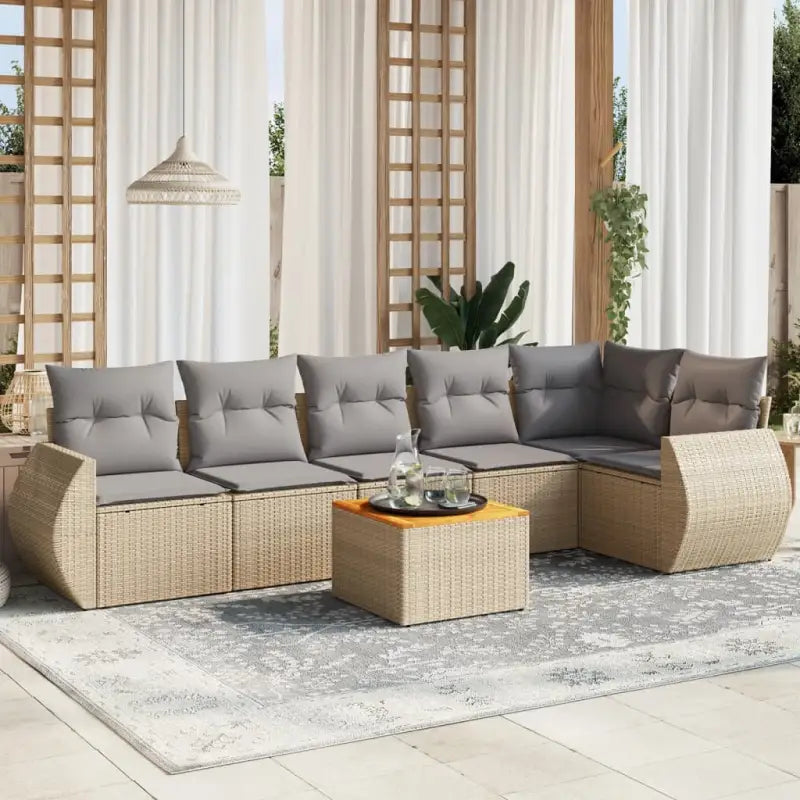 Zwarte tuinset van gepoedercoat staal met comfortabele afmetingen - Beige en grijs / 3x midden + Tafel + hoek - Tuinsets