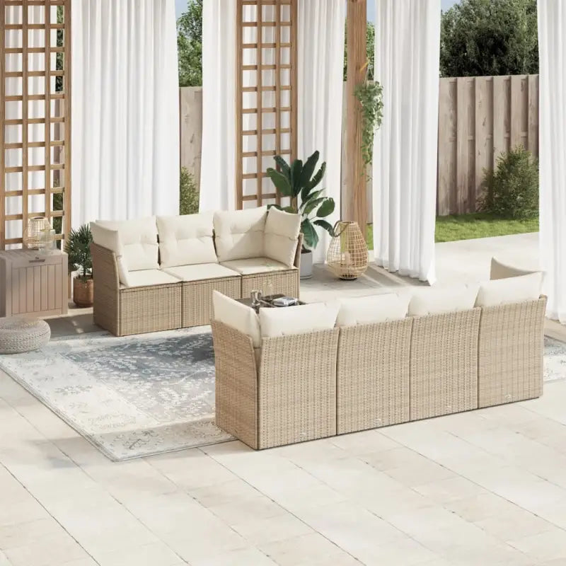 Zwarte tuinset van gepoedercoat staal voor comfortabel buitenkijken - beige en crèmekleurig / Tafel + 4x hoek + 3x