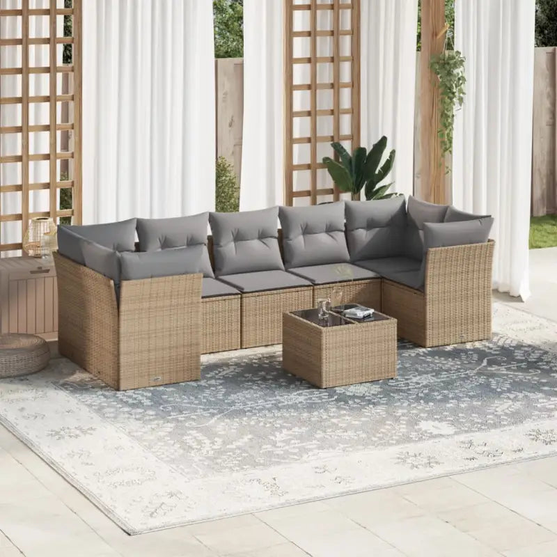 Zwarte tuinset van gepoedercoat staal voor comfortabel buitenkijken - Beige en grijs / 3x midden + Tafel + 4x hoek