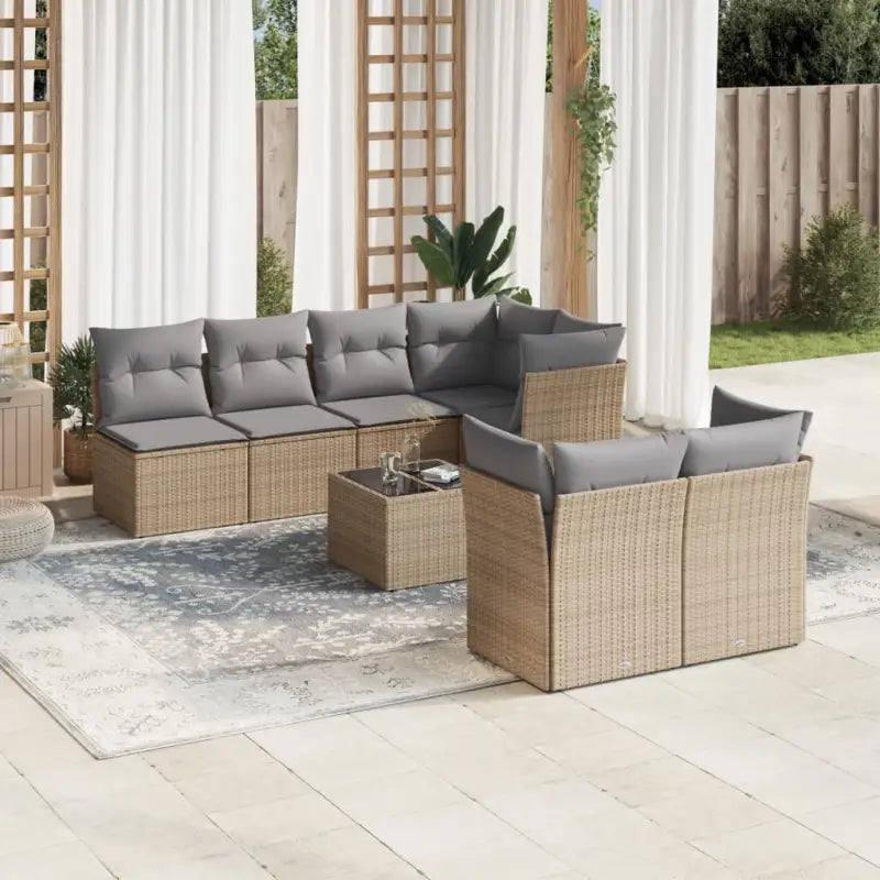 Zwarte tuinset van gepoedercoat staal voor comfortabel buitenkijken - Beige en grijs / Tafel + 3x midden + 4x hoek
