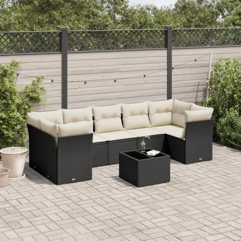 Zwarte tuinset van gepoedercoat staal voor comfortabel buitenkijken - Zwart en crème / 3x midden + Tafel + 4x hoek