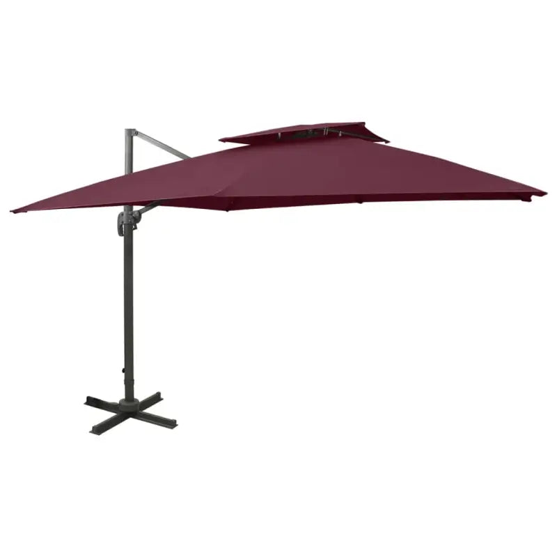 Zweefparasol met dubbel dak voor schaduw en bescherming bij zware regenval - Bordeauxrood / 300 x 300 cm / 1 - Parasols