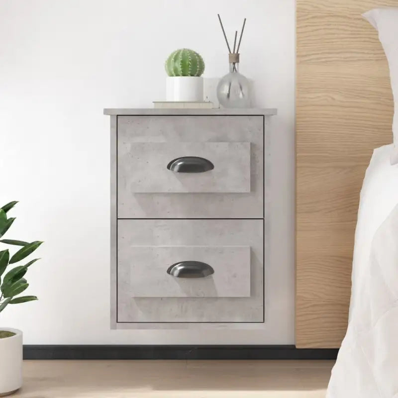 Zwevend nachtkastje in hoogglans wit met elegant ontwerp - Betongrijs / 2 - Nachtkastjes