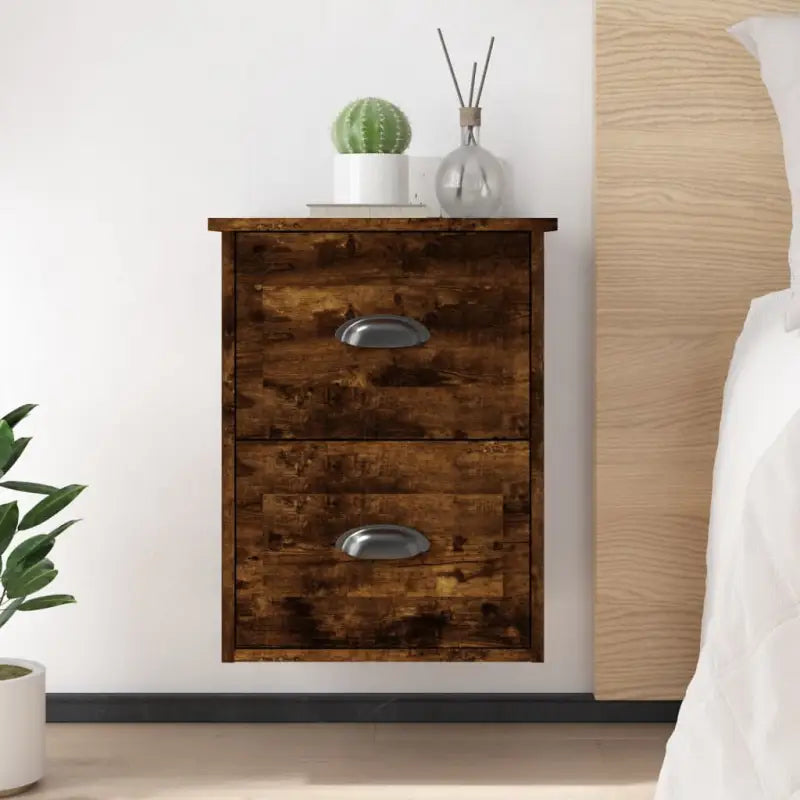 Zwevend nachtkastje in hoogglans wit met elegant ontwerp - Gerookt eiken / 2 - Nachtkastjes