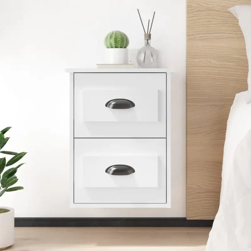 Zwevend nachtkastje in hoogglans wit met elegant ontwerp - Nachtkastjes