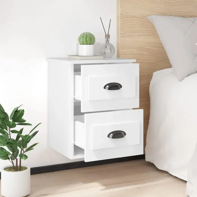 Zwevend nachtkastje in hoogglans wit met elegant ontwerp - Nachtkastjes
