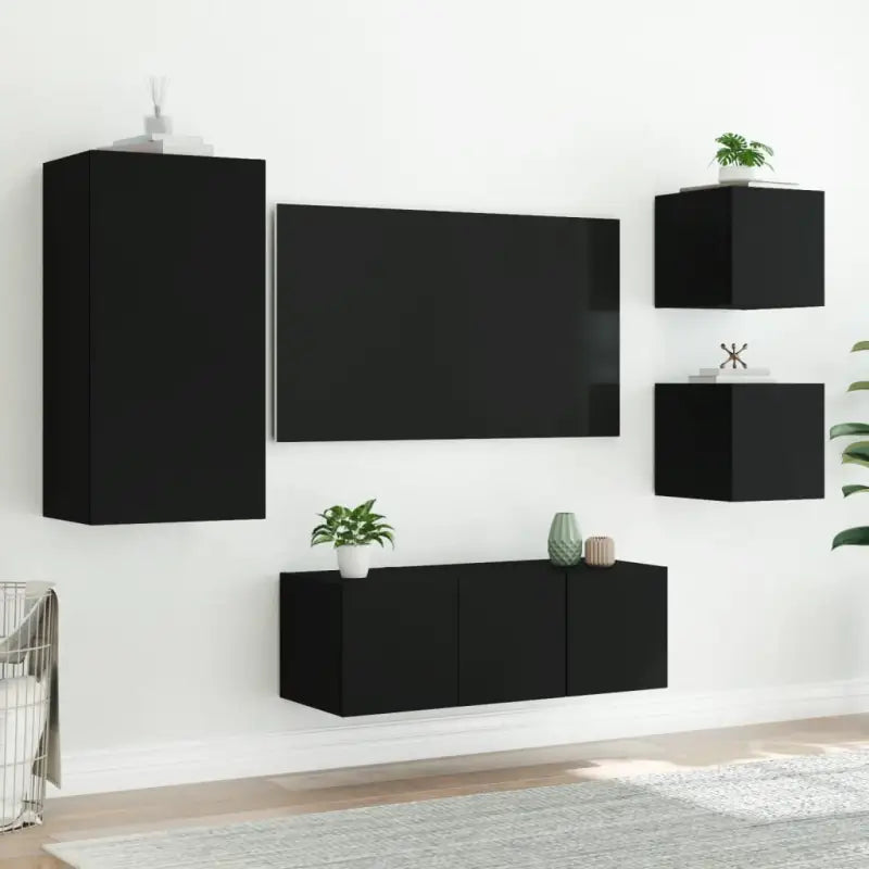 Zwevend TV-meubel met rgb led-verlichting en bewerkt hout - Tv-meubels