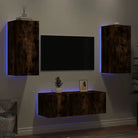 Zwevend tv-meubel met rgb led-verlichting van bewerkt hout - Gerookt eiken / 1 - Tv-meubels
