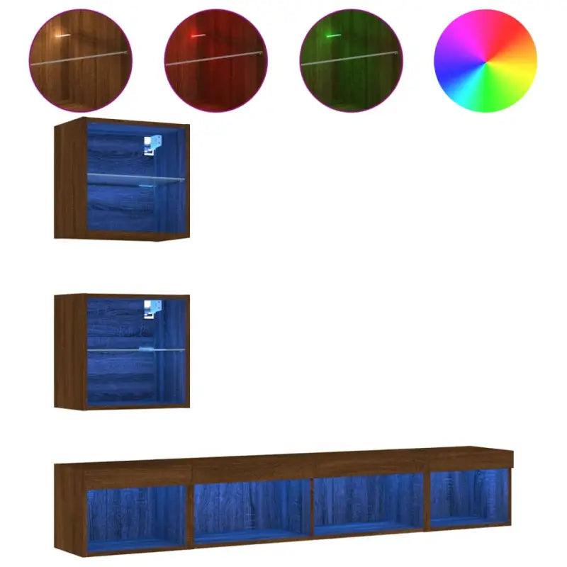 Zwevend Tv-meubel van bewerkt hout met rgb led-verlichting - bruin eikenkleur / 1 - Tv-meubels