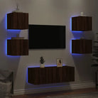 Zwevend Tv-Meubel van Bewerkt Hout met RGB LED-Verlichting - bruin eikenkleur / 1 - Tv-meubels