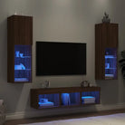 Zwevend tv-meubel van bewerkt hout met rgb led-verlichting - bruin eikenkleur / 5 - Tv-meubels