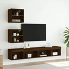Zwevend Tv-meubel van bewerkt hout met rgb led-verlichting - bruin eikenkleur / 1 - Tv-meubels