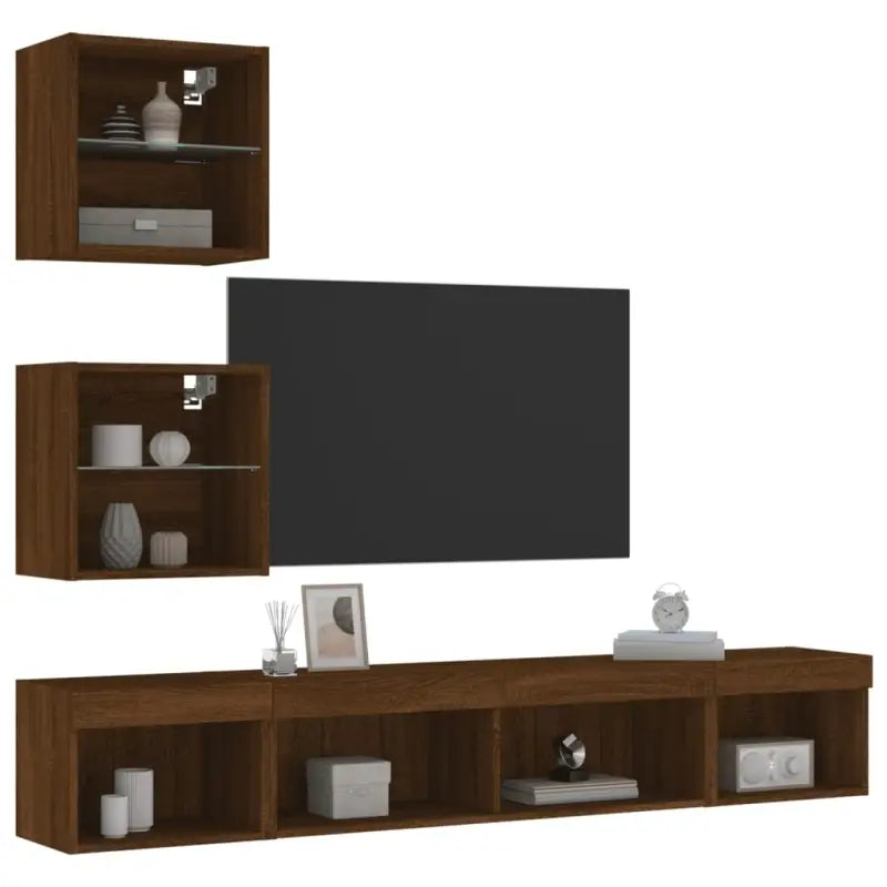 Zwevend Tv-meubel van bewerkt hout met rgb led-verlichting - bruin eikenkleur / 1 - Tv-meubels