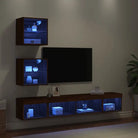 Zwevend Tv-meubel van bewerkt hout met rgb led-verlichting - bruin eikenkleur / 1 - Tv-meubels