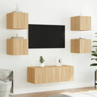 Zwevend Tv-Meubel van Bewerkt Hout met RGB LED-Verlichting - Tv-meubels