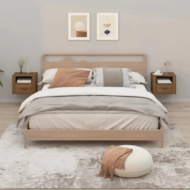 Zwevende nachtkastjes met elegant ontwerp en hoogwaardig bewerkt hout - bruin eikenkleur / 2 - Nachtkastjes