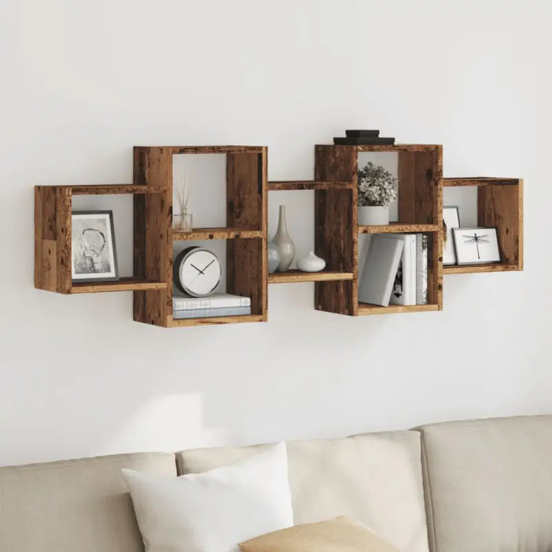 Zwevende schap van bewerkt hout voor maximale ruimtegebruik in huis - Oud hout / 129 x 18 x 42 cm / 1 - Wandplanken