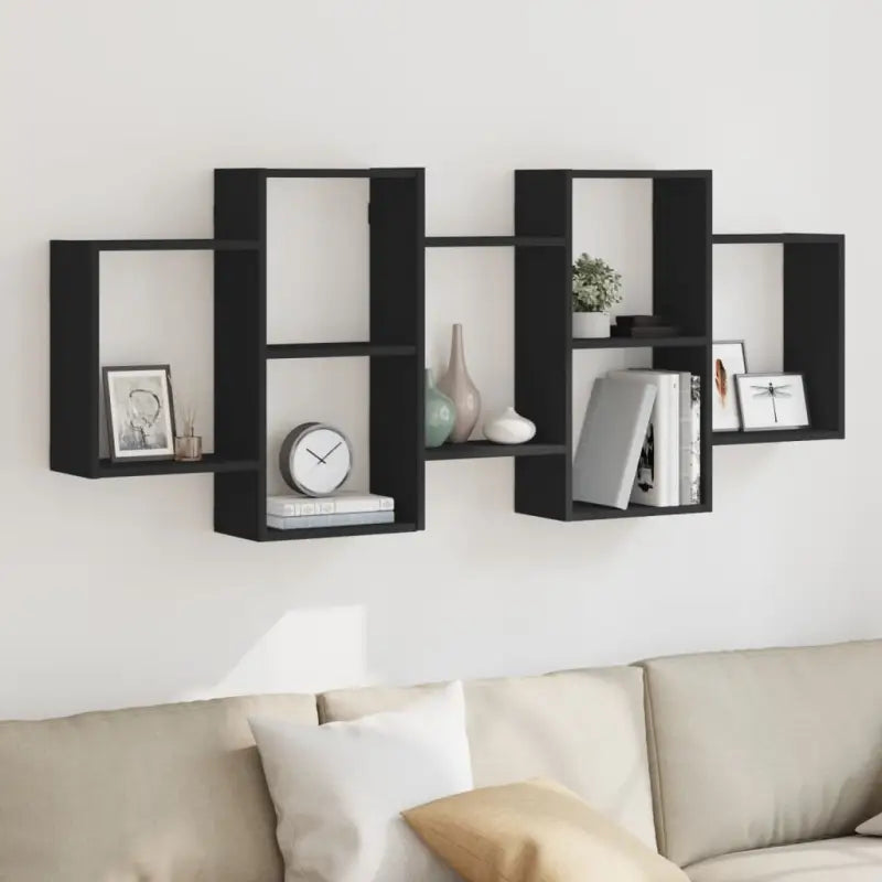 Zwevende schap van bewerkt hout voor maximale ruimtegebruik in huis - Zwart / 159 x 18 x 65 cm / 1 - Wandplanken