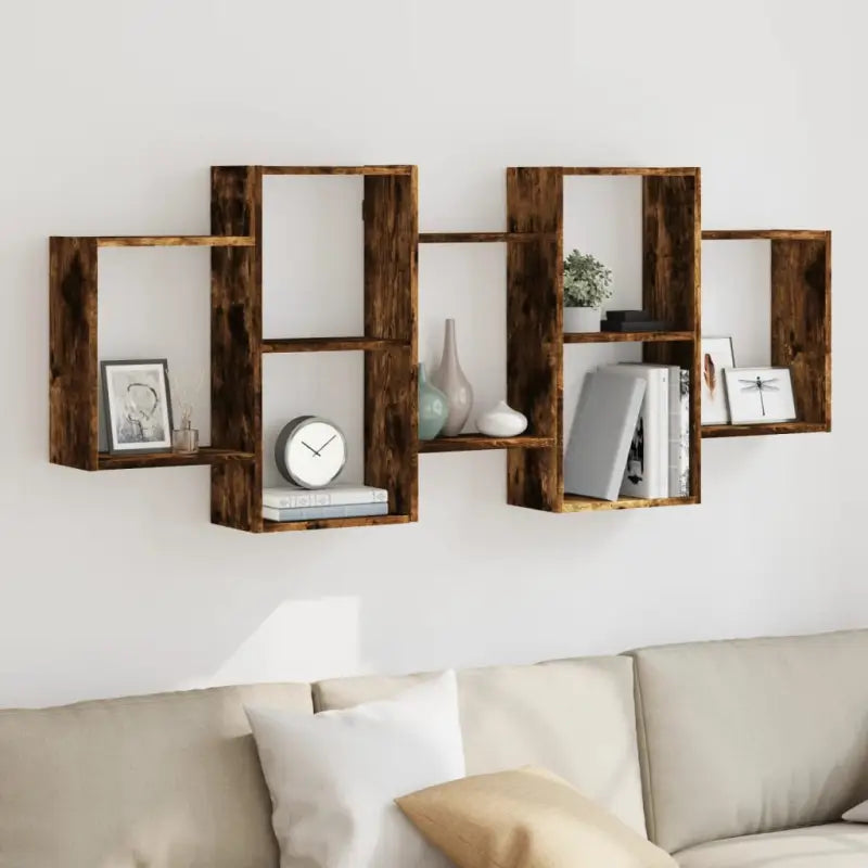 Zwevende schap van bewerkt hout voor maximale ruimtegebruik in huis - Gerookt eiken / 159 x 18 x 65 cm / 1 - Wandplanken